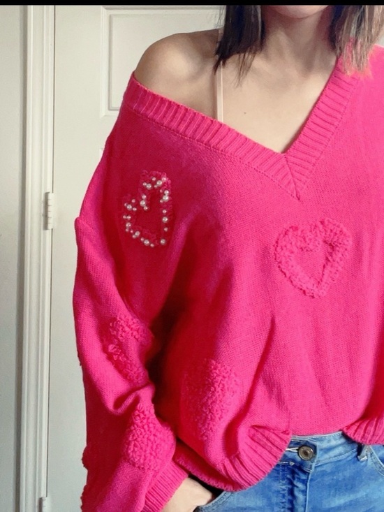BellanBlue Sweaters - 07 Cozy Heart V neck Vday oversized Sweater Top